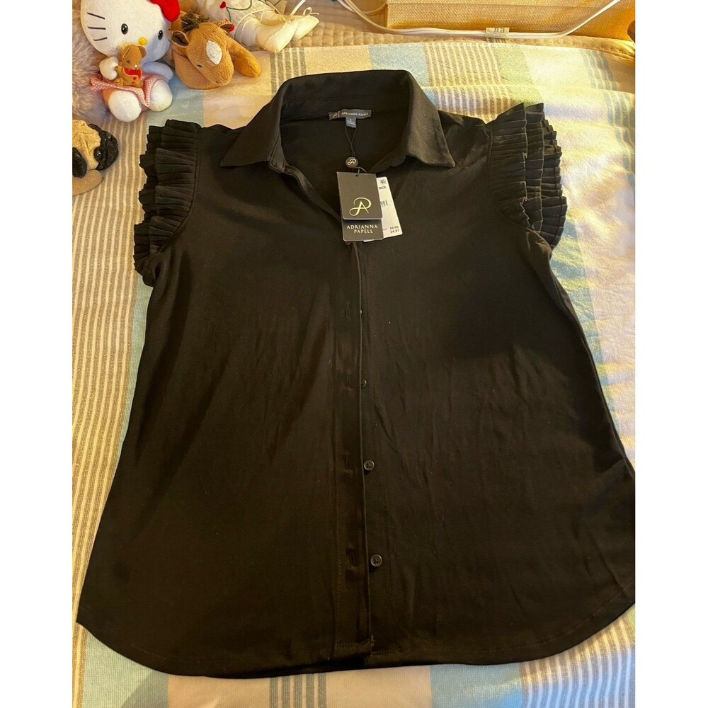 NWT!!!Adrianna Papell Black Ruffled Blouse